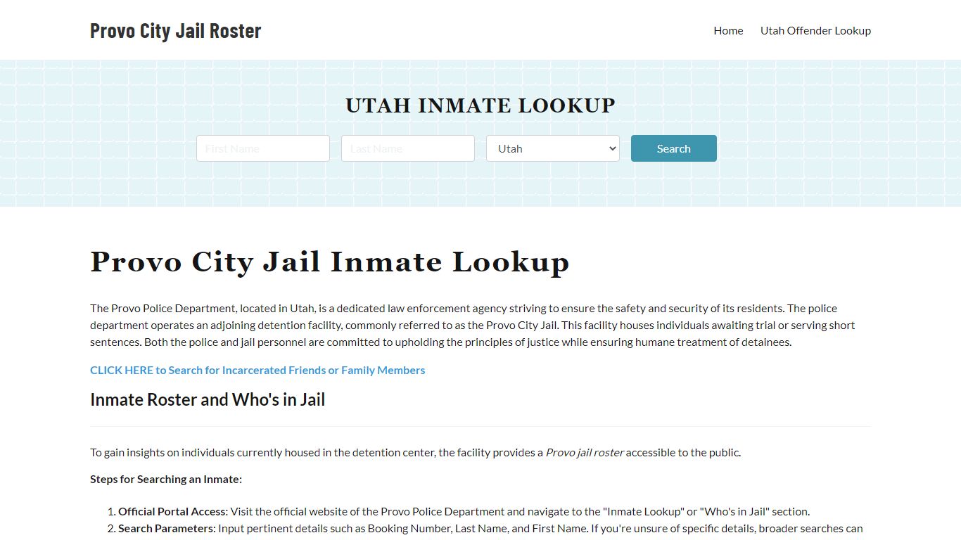 Provo Police Department & City Jail, UT Inmate Roster, Arrests, Mugshots
